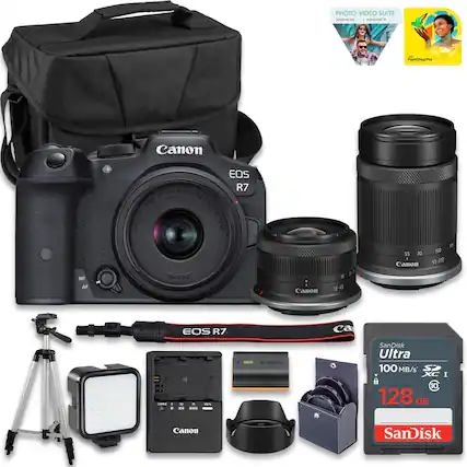 PHOTO-VIDEO SUITE huntza - PaintShopPro Pres Canon M AF EOS R7 RF-518-45mm LENS F4.5-6.3 IS CANON STM 049mm Canon y W 18-45 55 70 Canon 9 100 55-210 EOS R7 ca DUDD Ama 1 . - - -. -S Canon SanDisk Ultra 100 MB/s' SP XC I 6 10 128 GB Canon SanDisk