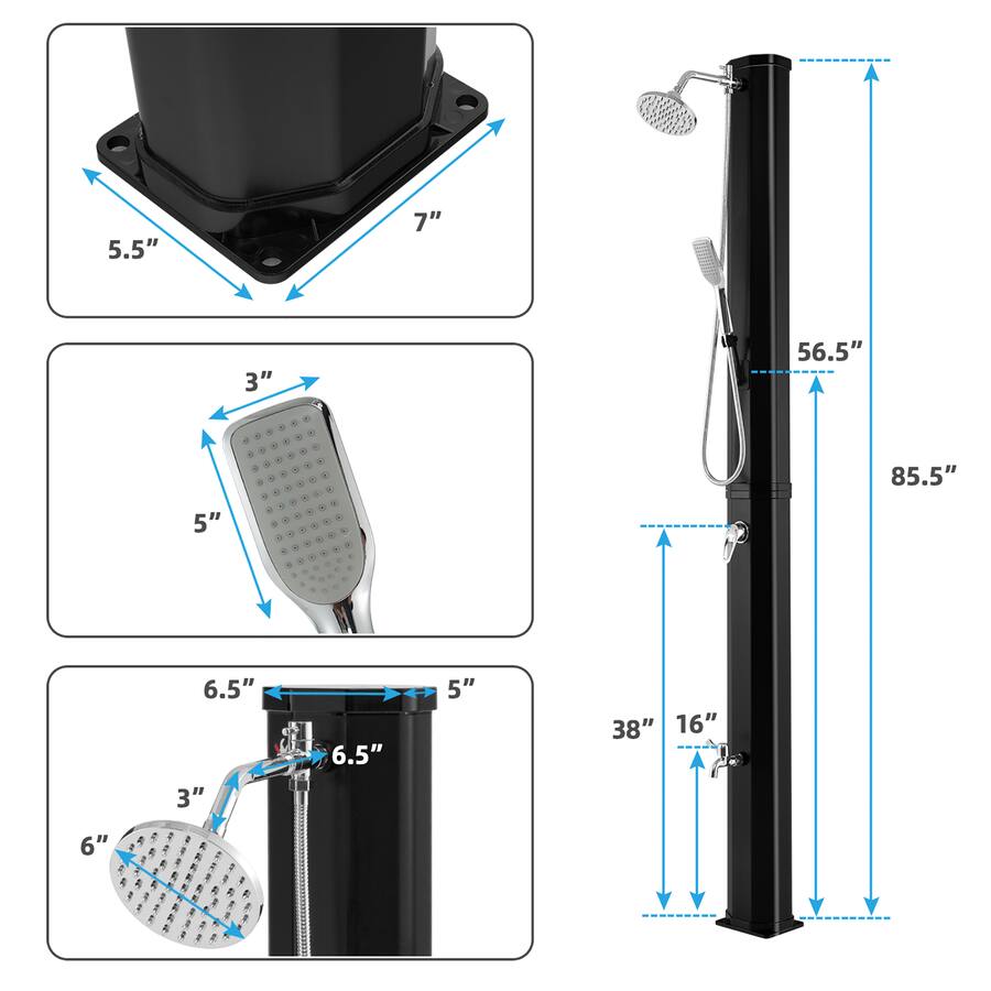 Solar Shower Unit Costway 7.2 FT 9.3 Gallon Solar Heated Shower w/ Rain Shower, Foot ...