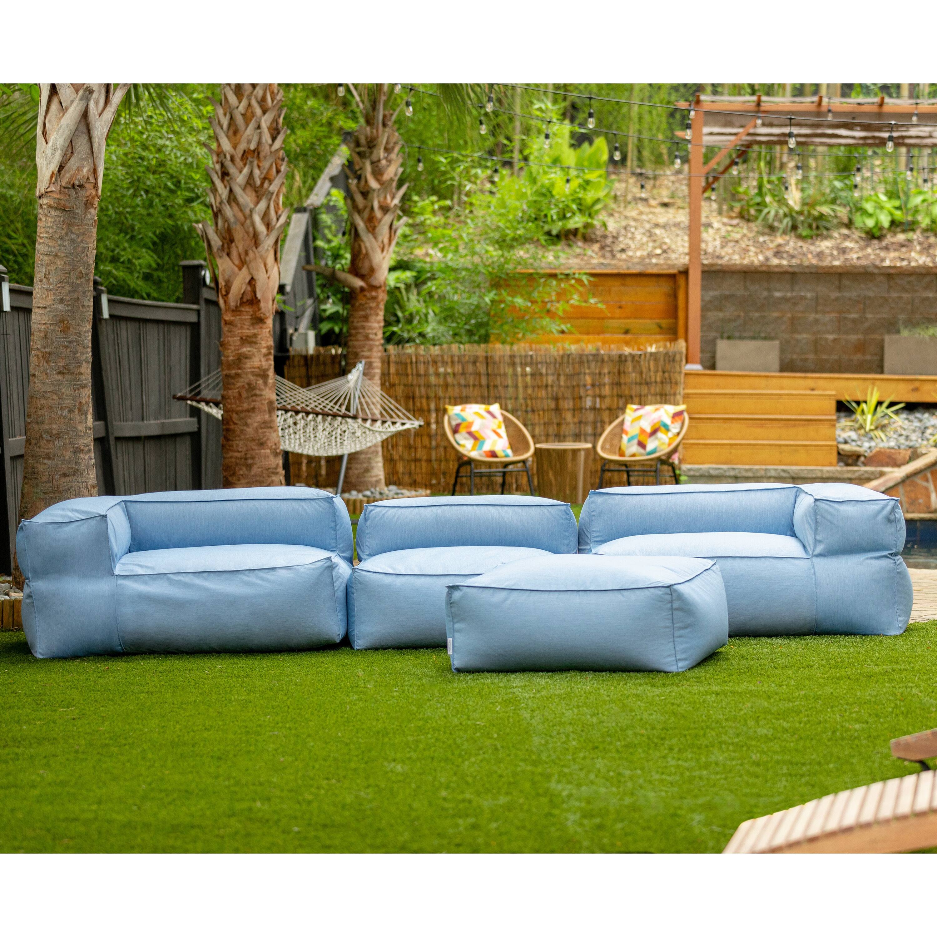 Back. Jaxx - Baya 4 Piece Outdoor Sofa with Ottoman - Luxurious European Style Soft Seating, Ocean Blue - Ocean Blue.