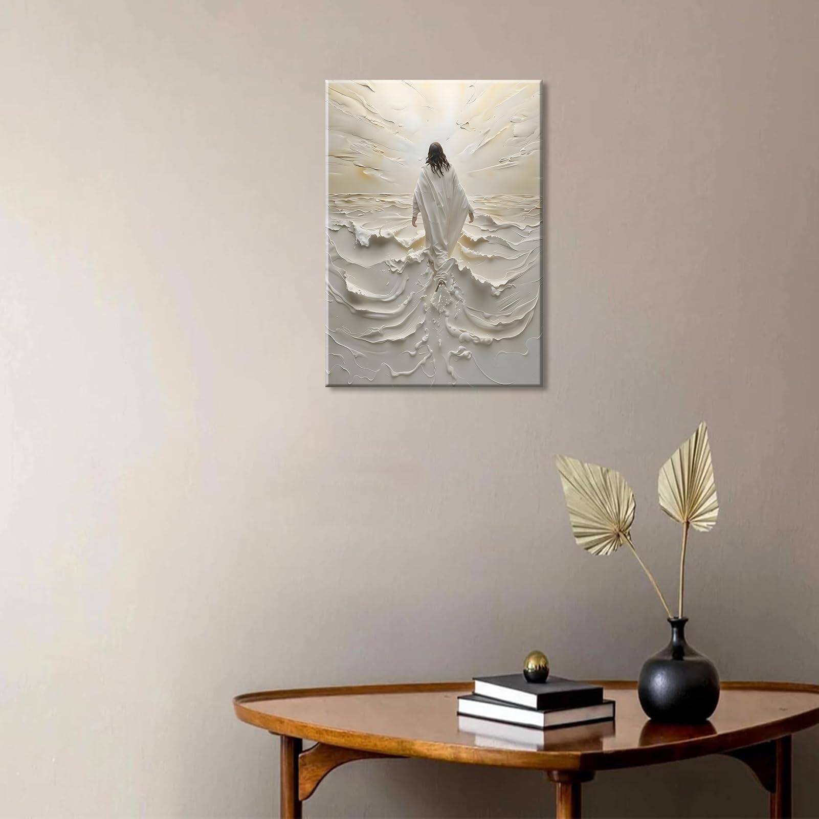 Alt View 6. Hirose Alice - Abstract Jesus Walking on Water Canvas Wall Art Christian Spiritual Wall Decor Pictures Divine Light Modern - Abstract Jesus 24"L x 16"W.