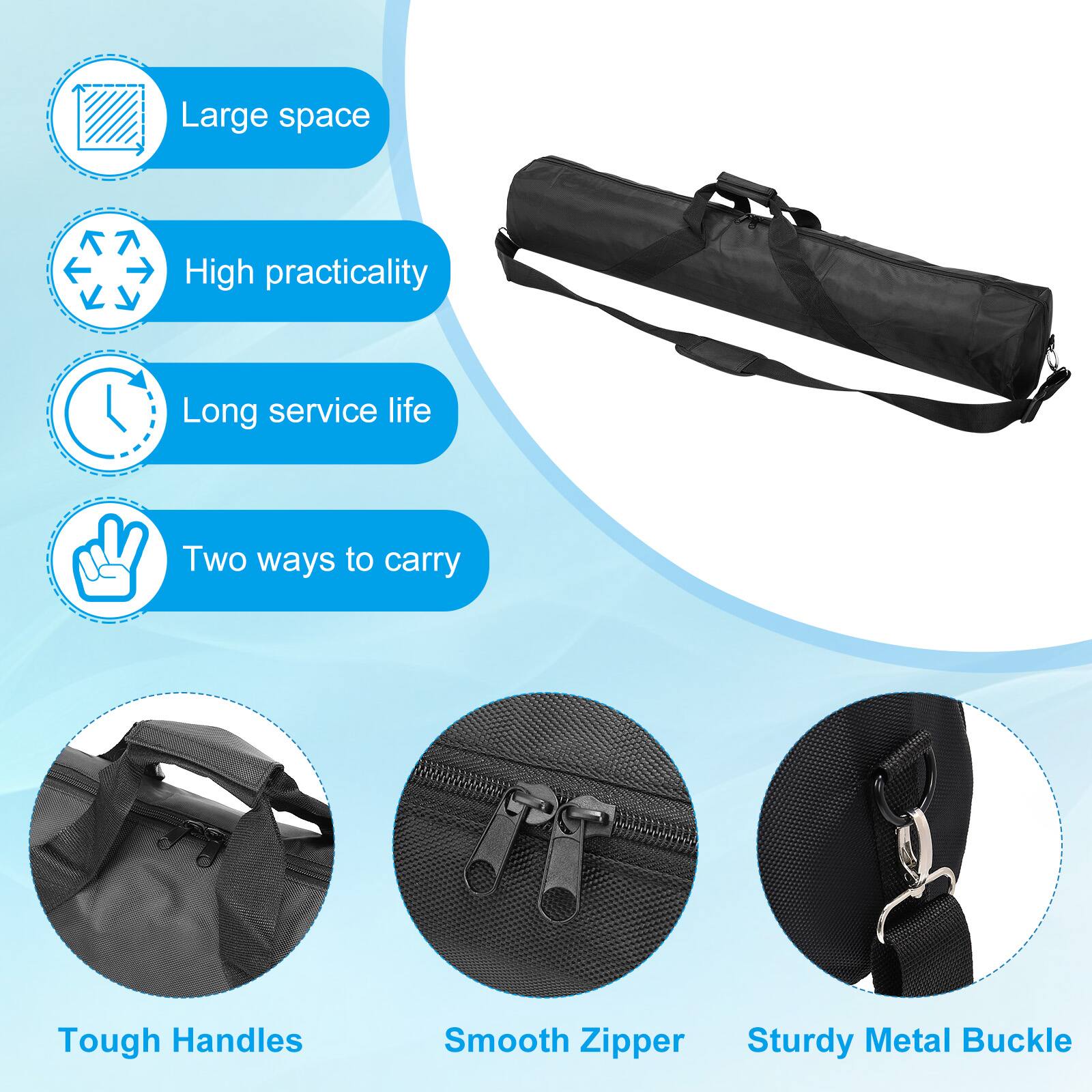 - Large space
- High practicality
- Long service life
- Two ways to carry
- Tough Handles
- Smooth Zipper
- Sturdy Metal Buckle