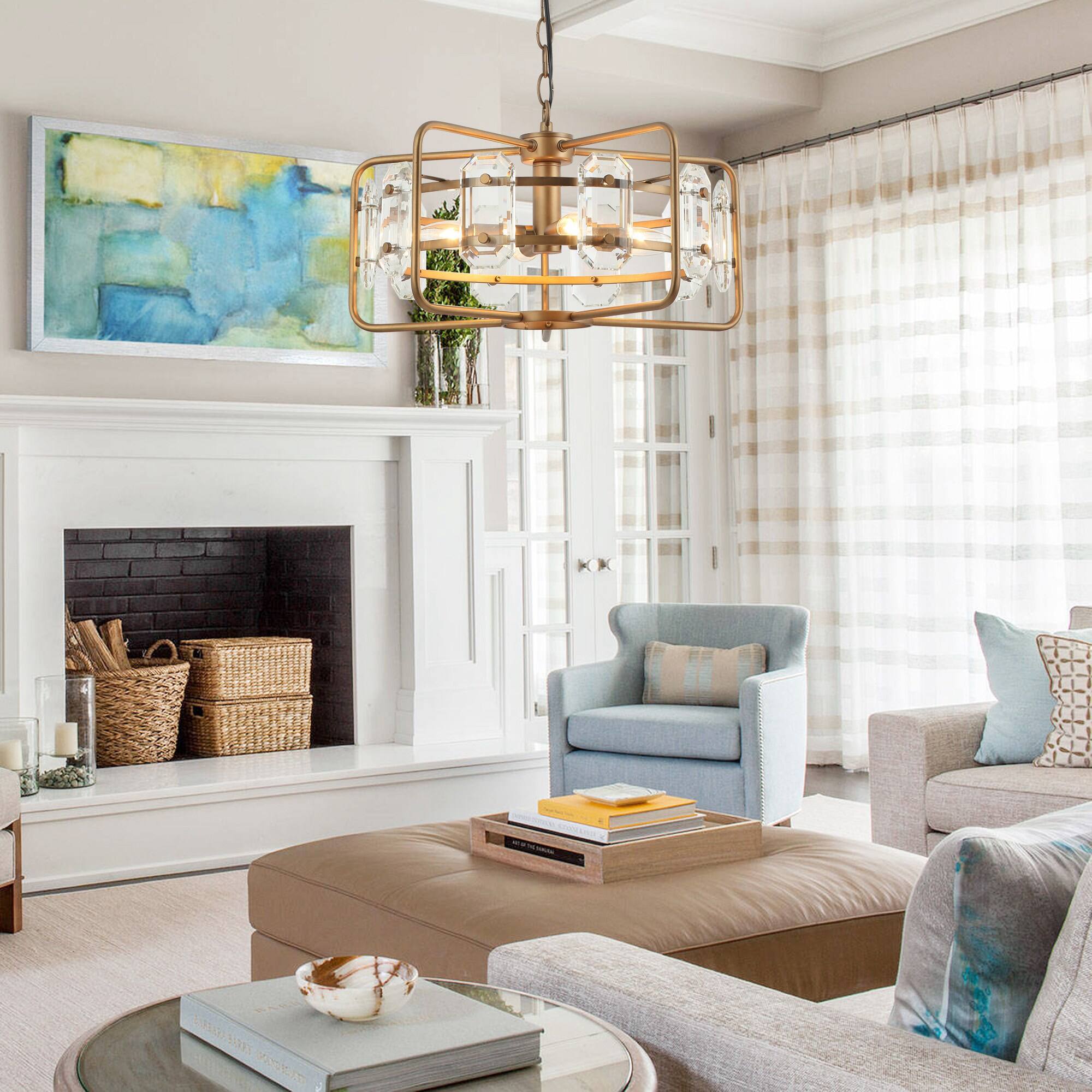 Left. Parrot Uncle - Modern Gold Crystal 4-Light Chandelier - Gold.