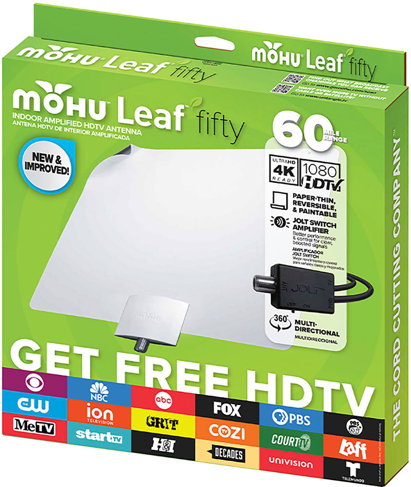 Alt View 16. Mohu - Leaf 50 Amplified Indoor HDTV Antenna with 60-Mile Range - Black/White.