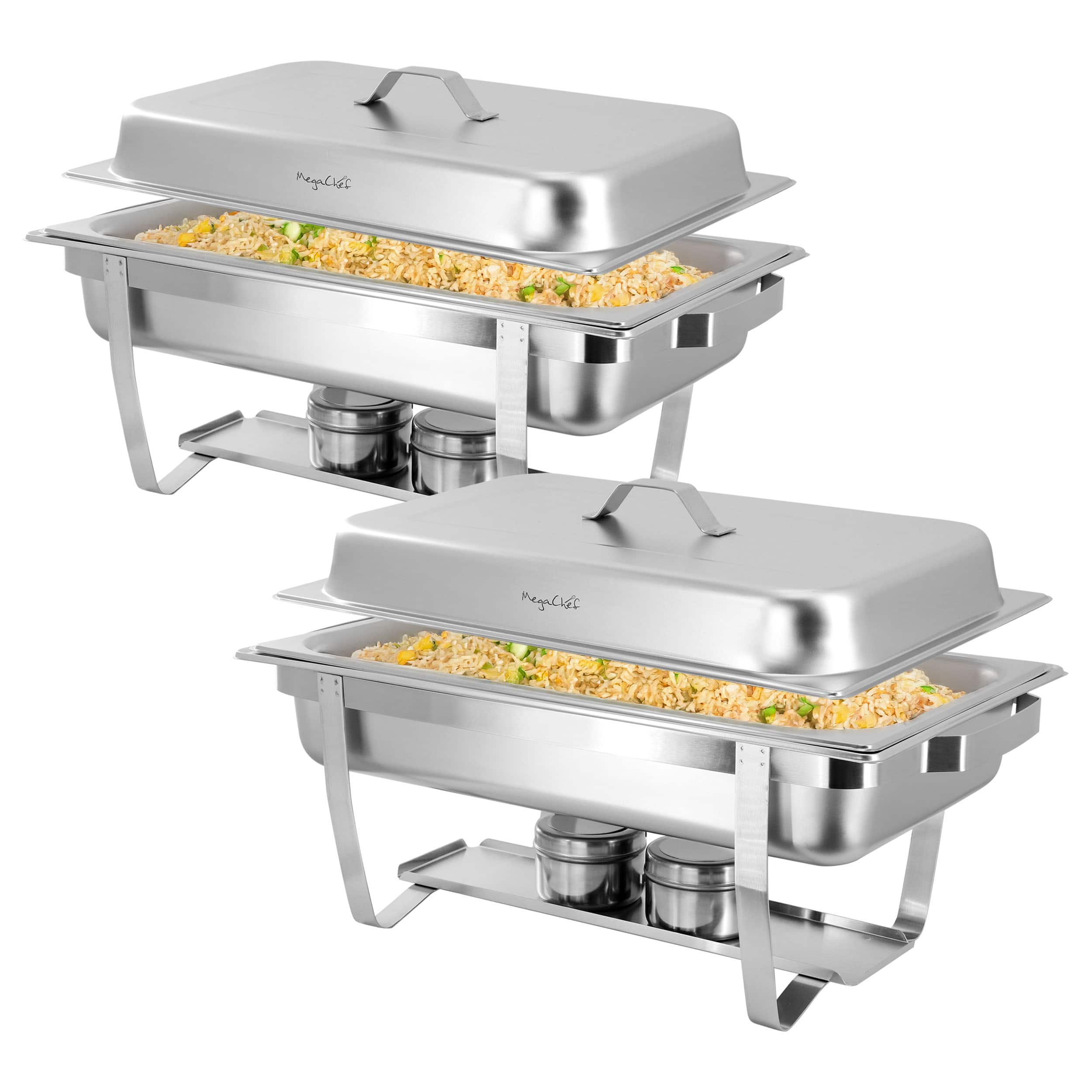MegaChef - 9.5 Quart Stackable Stainless Steel Professional Chafing Dish/Food Warmer/Buffet Server Serving Trays, Set of 2 - Silver