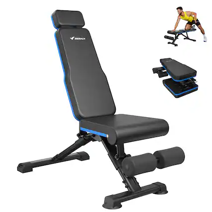 Front. MERACH - MERACH Adjustable Weight Bench with Extended Headrest and Leg Extension 990LBS Capacity Foldable Workout Bench - Black.