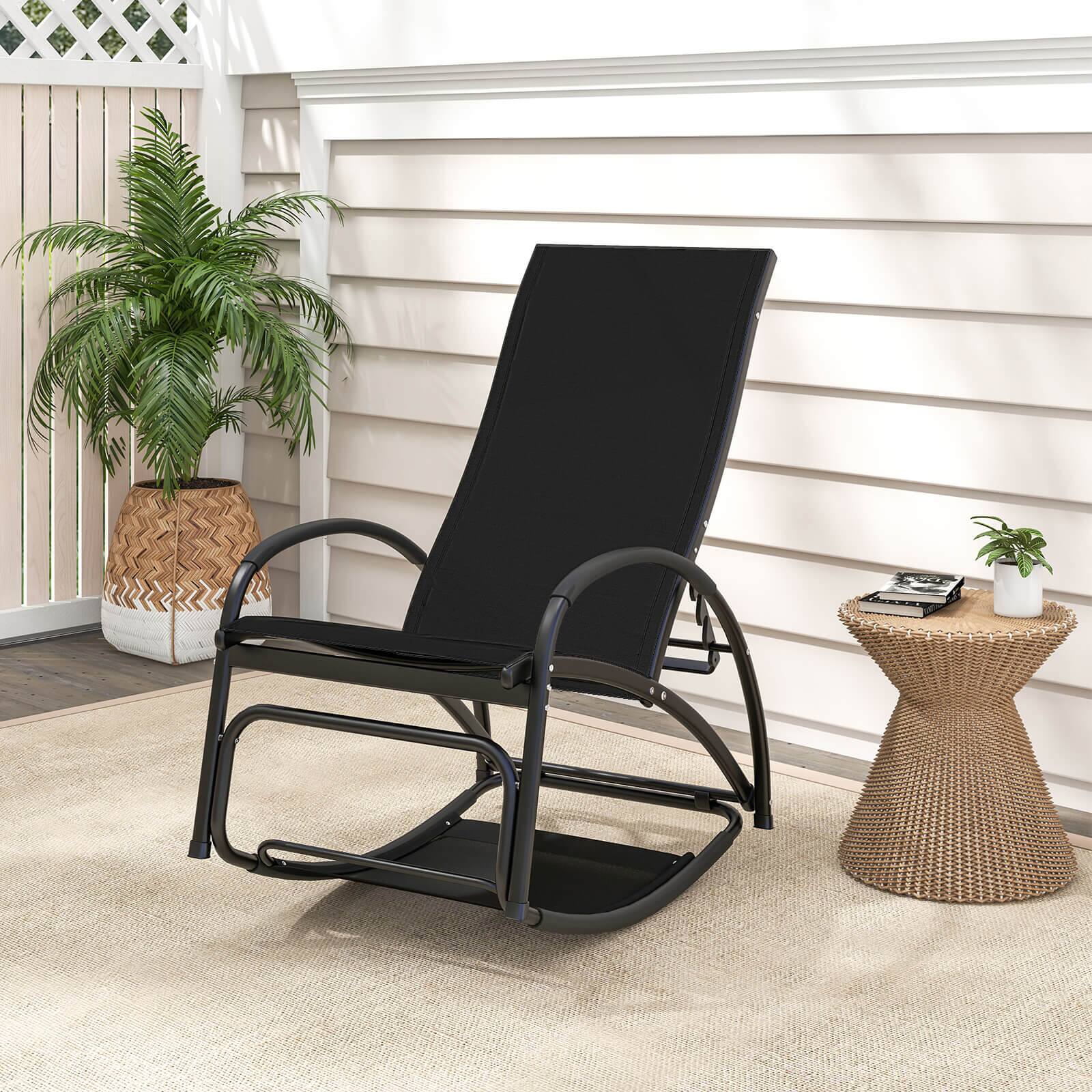 Alt View 1. Costway - Costway 2 PCS 2-in-1 Outdoor Rocking Chair with 4-Position Adjustable Backrest Curved Armrests - Grey.