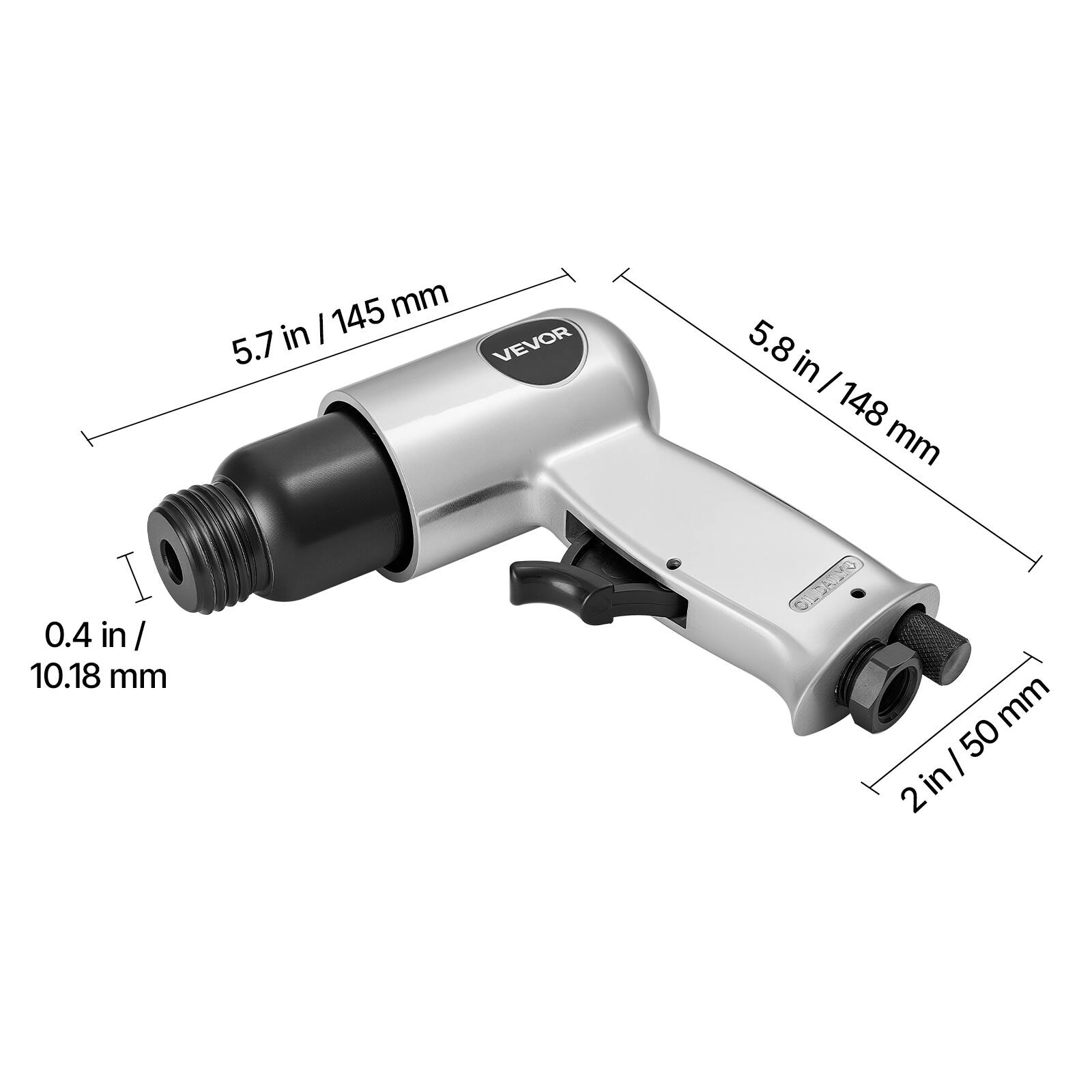 145 mm in I 5.7 in I 148 mm I 5.8 in I 0.4 in / 10.18 mm I 50 mm I 2 in
