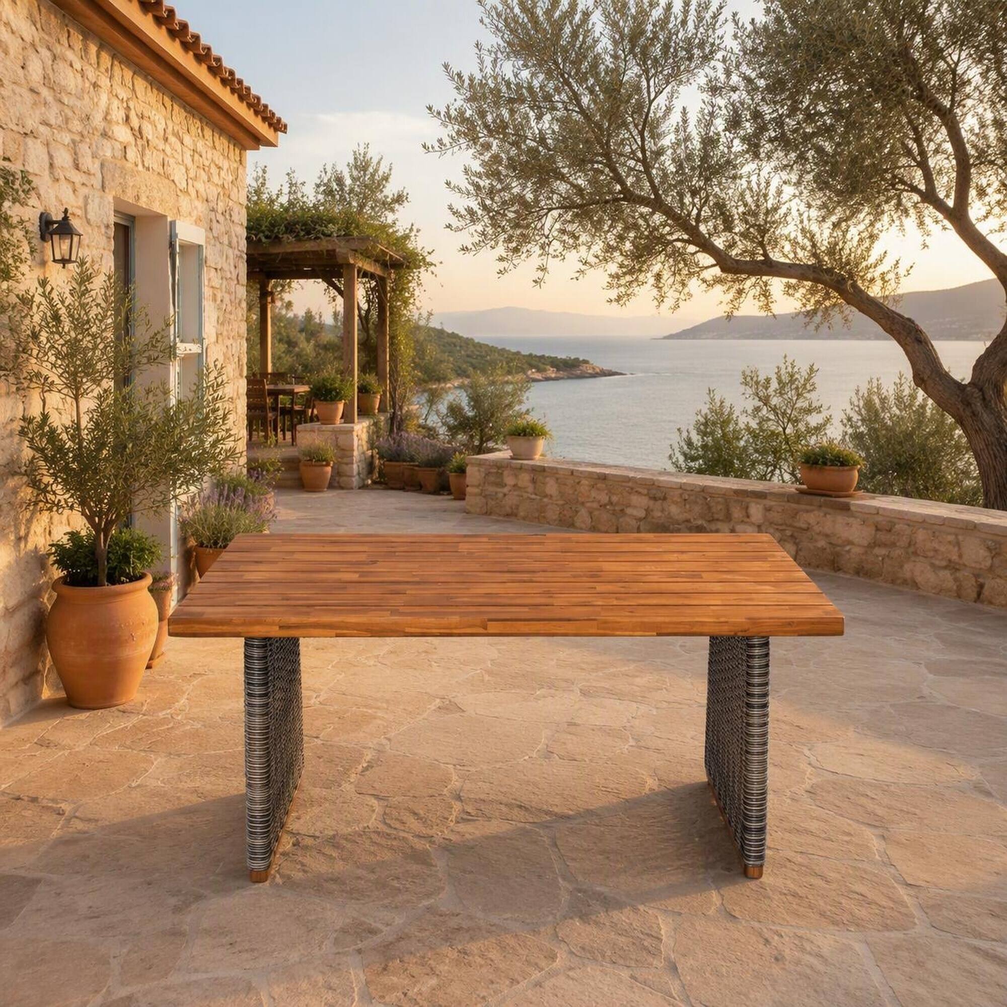 RYHNUYNE Rectangular Outdoor Dining Table With Acacia Wood Slat Top ...