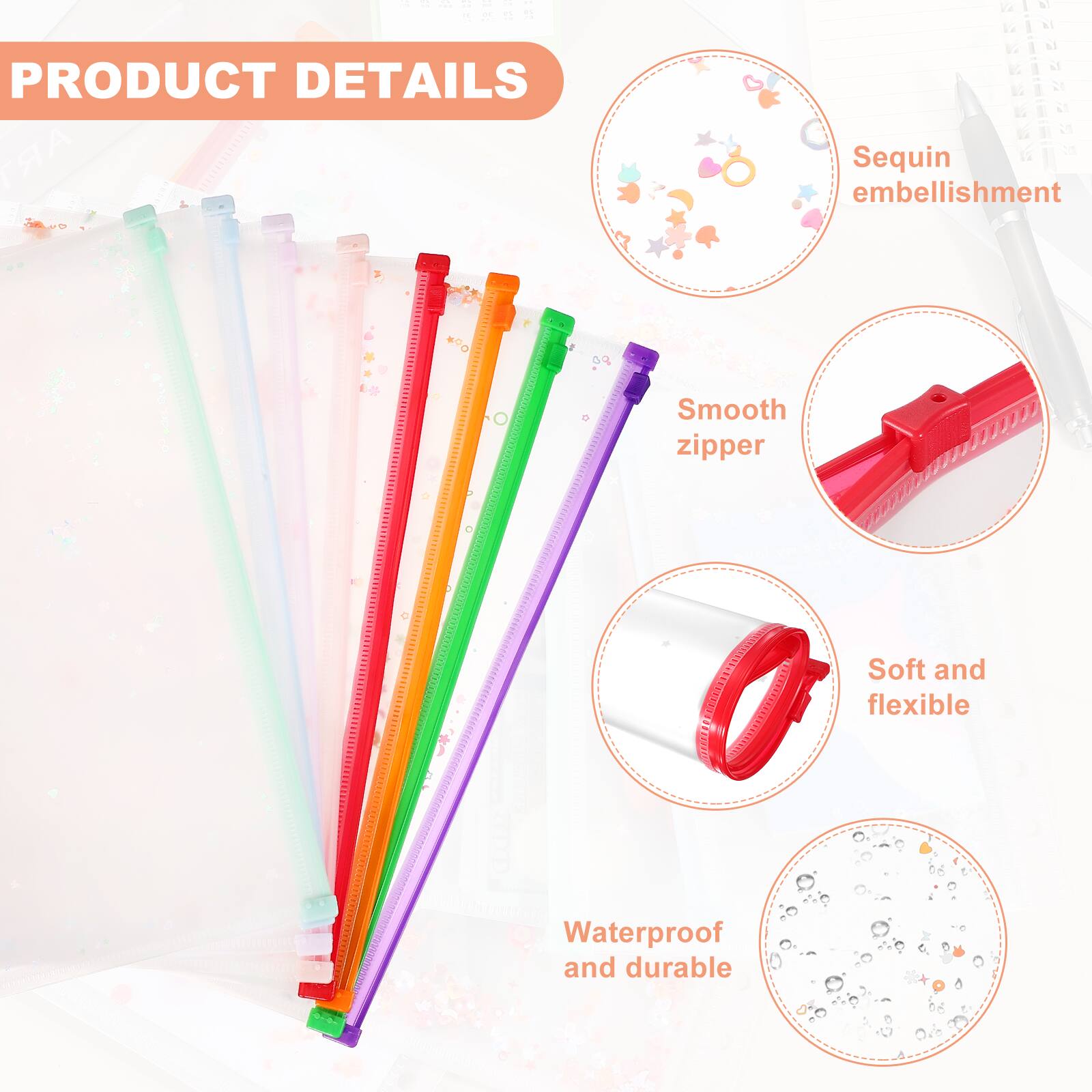 Unique Bargains 6pcs A4 Plastic Binder Zipper Pockets 12x9 Inch Clear ...