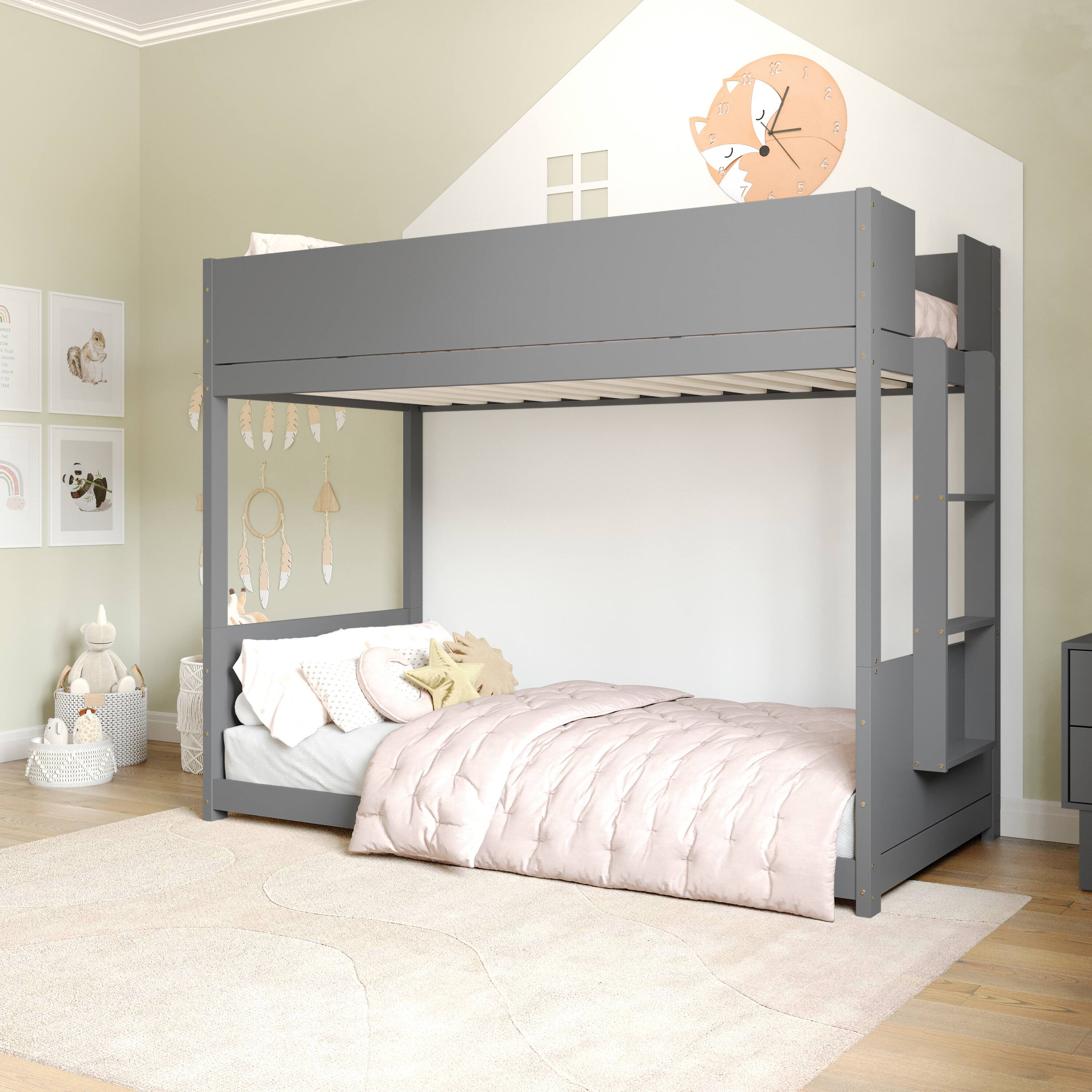 Alt View 3. Flash Furniture - Dallas Bunk Bed Twin Over Twin, Convertible Solid Wood Bunk Bed Frame with Ladder for Kids, No Box Spring Needed in Gray - Gray.