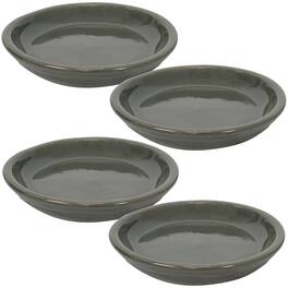 Sunnydaze - 7 in Glazed Ceramic Flower Pot/Plant Saucer - Set of 4 - Gray