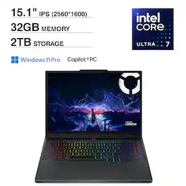Lenovo - Legion 5i 83F00005US Laptop, Core Ultra 7 255HX, 32GB, 2TB SSD, 15.1" (2560x1600), RTX 5060, Win 11 Pro - Eclipse Black