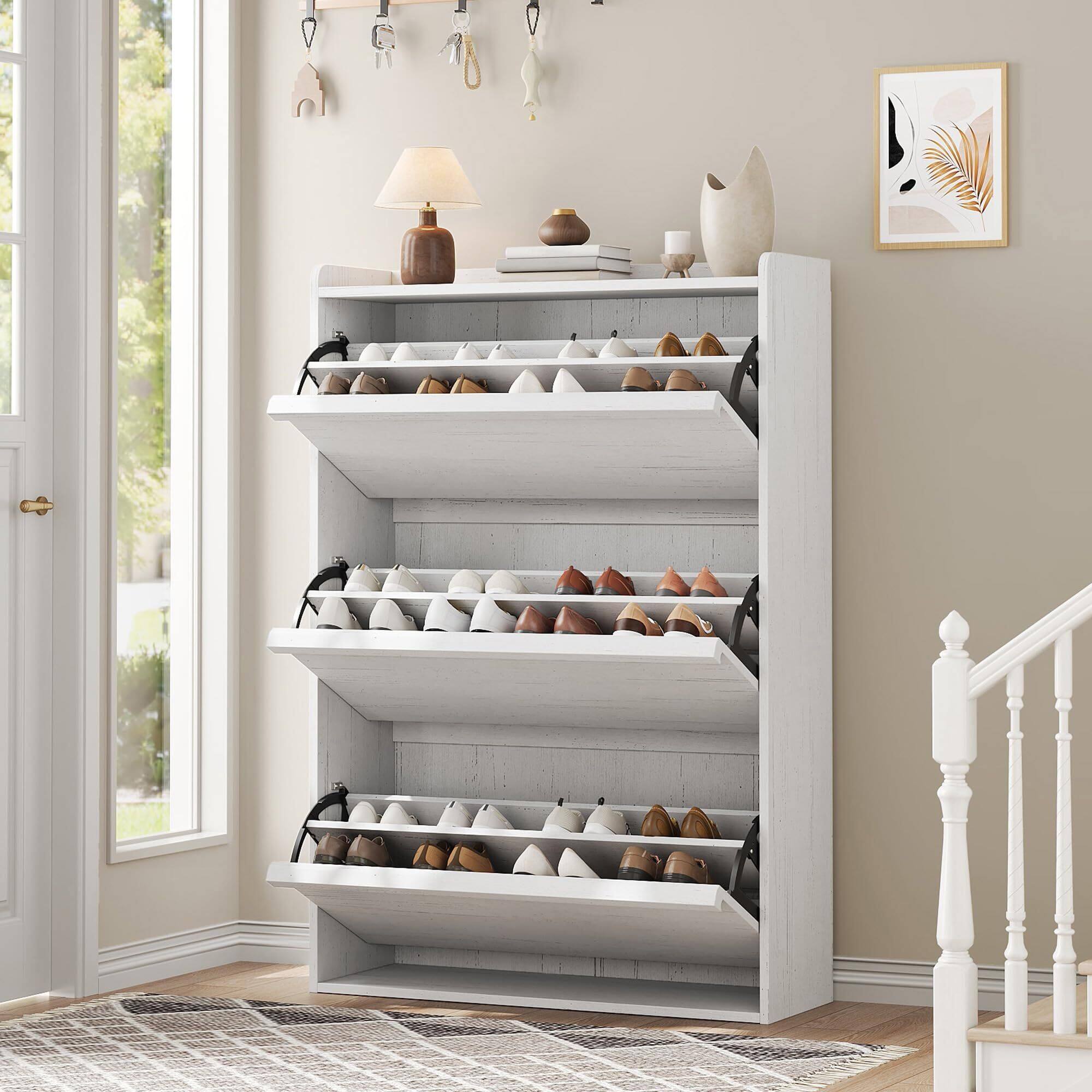 Alt View 2. Babevy - Wooden Shoe Cabinet with Adjustable Shelves, Hidden Flip Storage for Entryway, Hallway, or Living Room - White.
