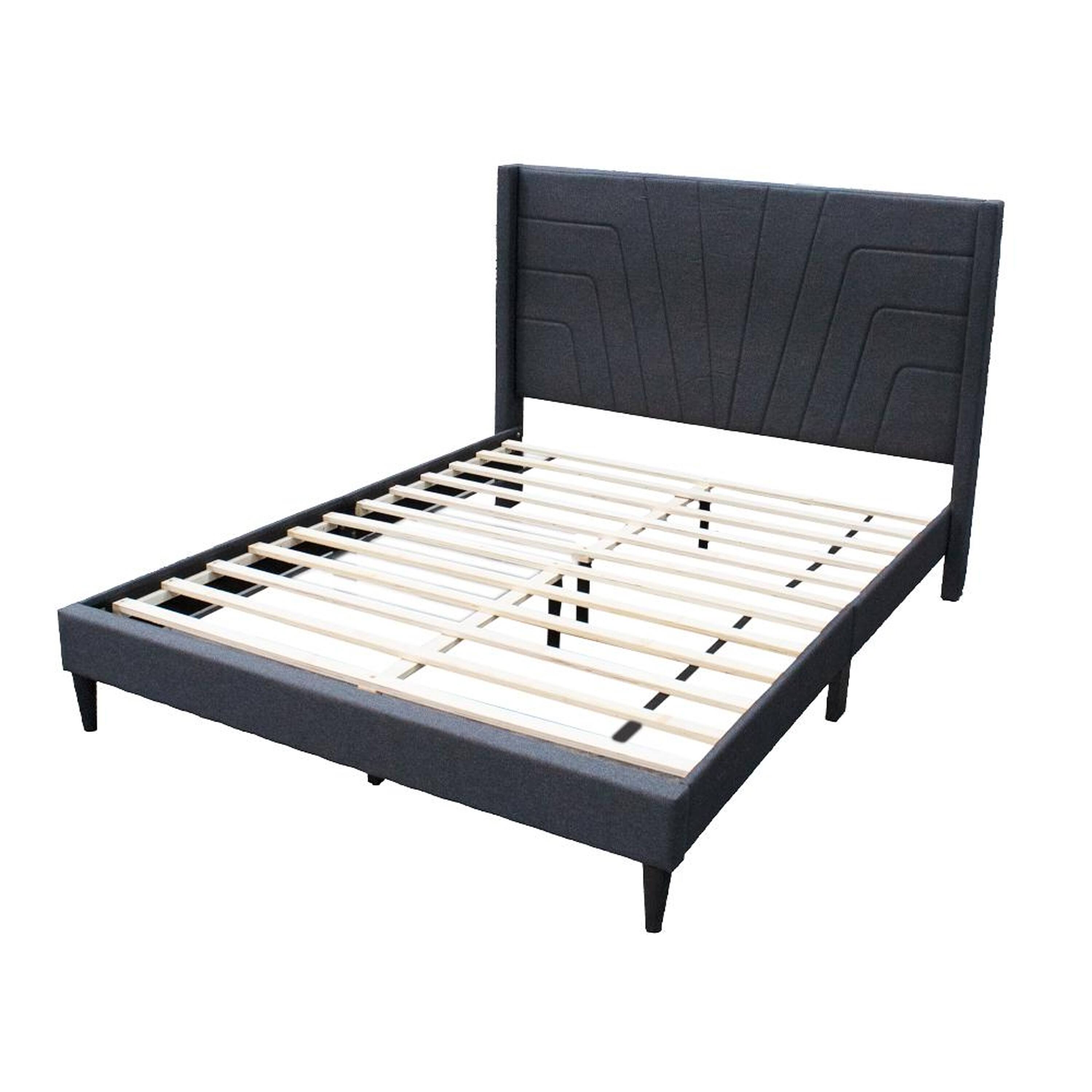 Alt View 1. Manhattan Lane - Nny Queen Size Bed with Tufted Headboard, Charcoal Burlap Upholstery - Gray, Black.