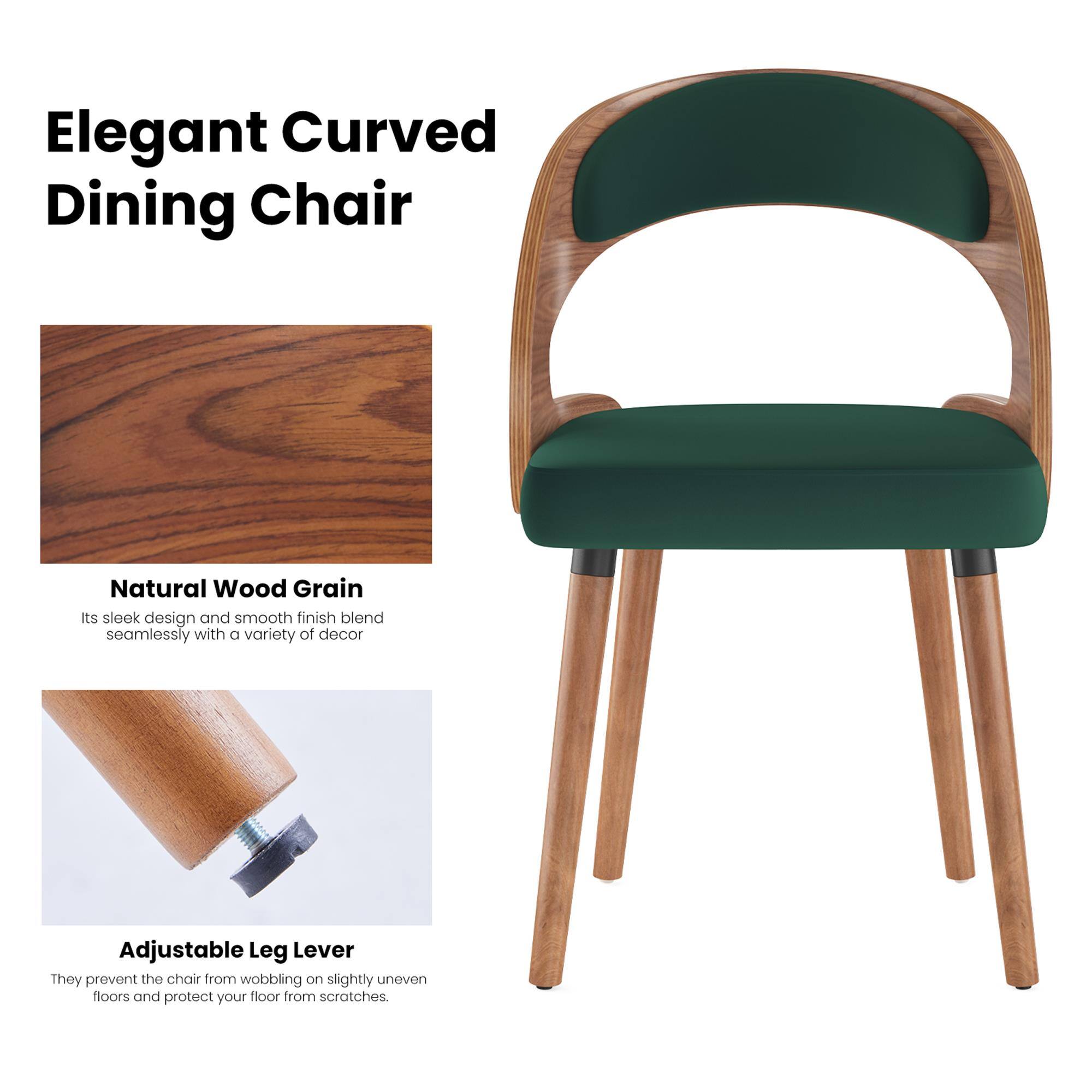 Elegant Curved Dining Chair

Natural Wood Grain
Its sleek design and smooth finish blend seamlessly with a variety of decor

Adjustable Leg Lever
They prevent the chair from wobbling on slightly uneven floors and protect your floor from scratches.