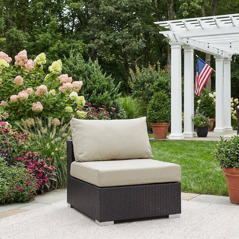 Left. Outdoor Escape - Outdoor Patio Armless Lounge Chair With Back And Seat Cushions - Beige.