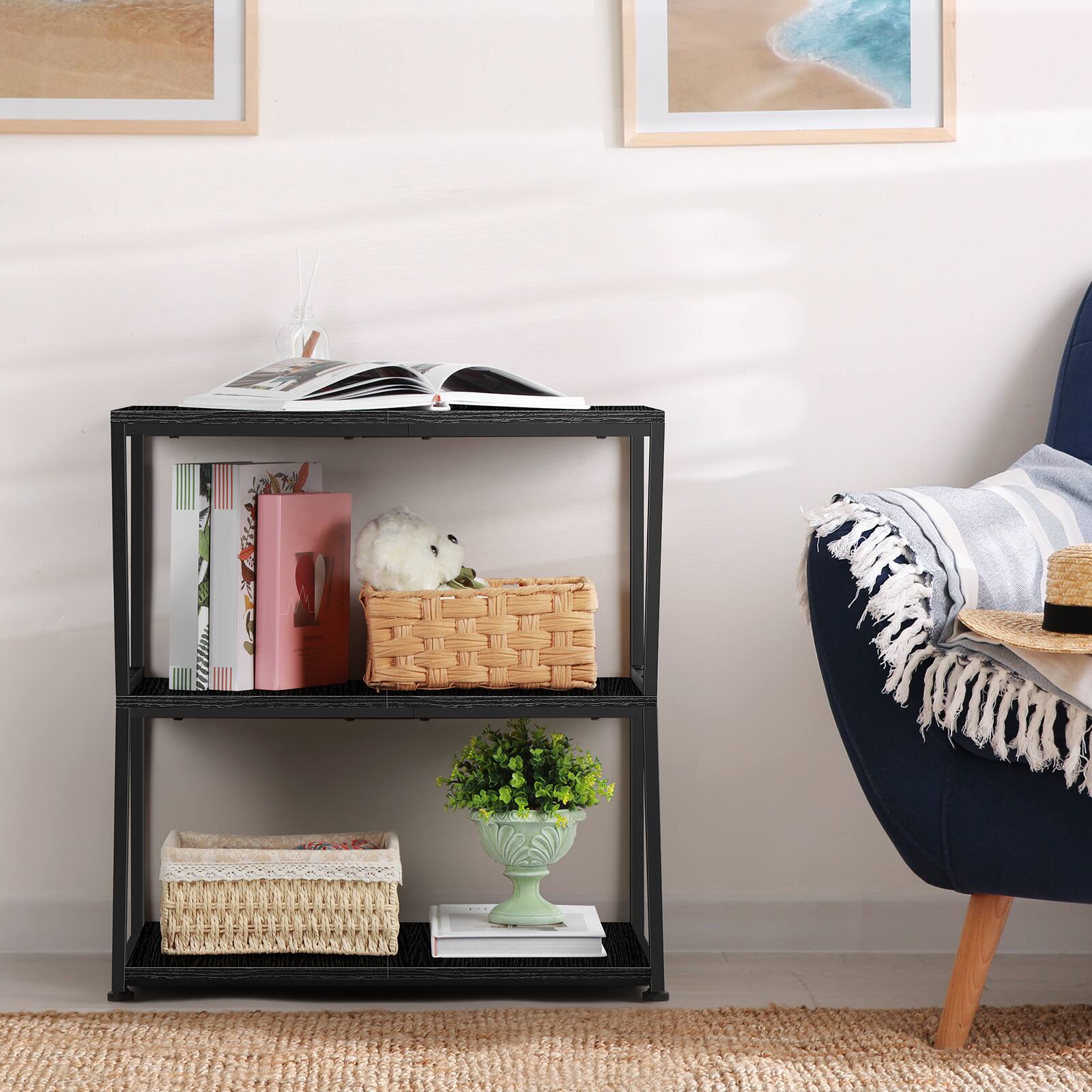 Alt View 3. Oumilen - 3-Tier Audio Equipment Stand with Black Metal Frame and Wood Shelves - Black.