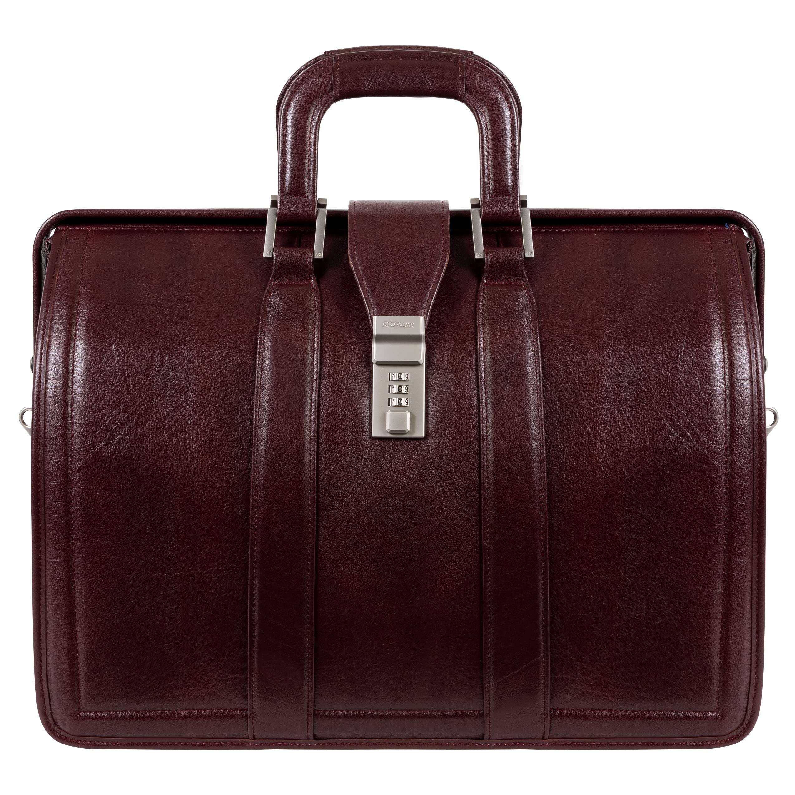 Alt View 5. McKleinUSA - 17" Laptop Briefcase Top-Grain Cowhide Leather, Padded 3-Section Organizer, 3-Digit Combination Lock, Neoprene Strap - Burgundy.