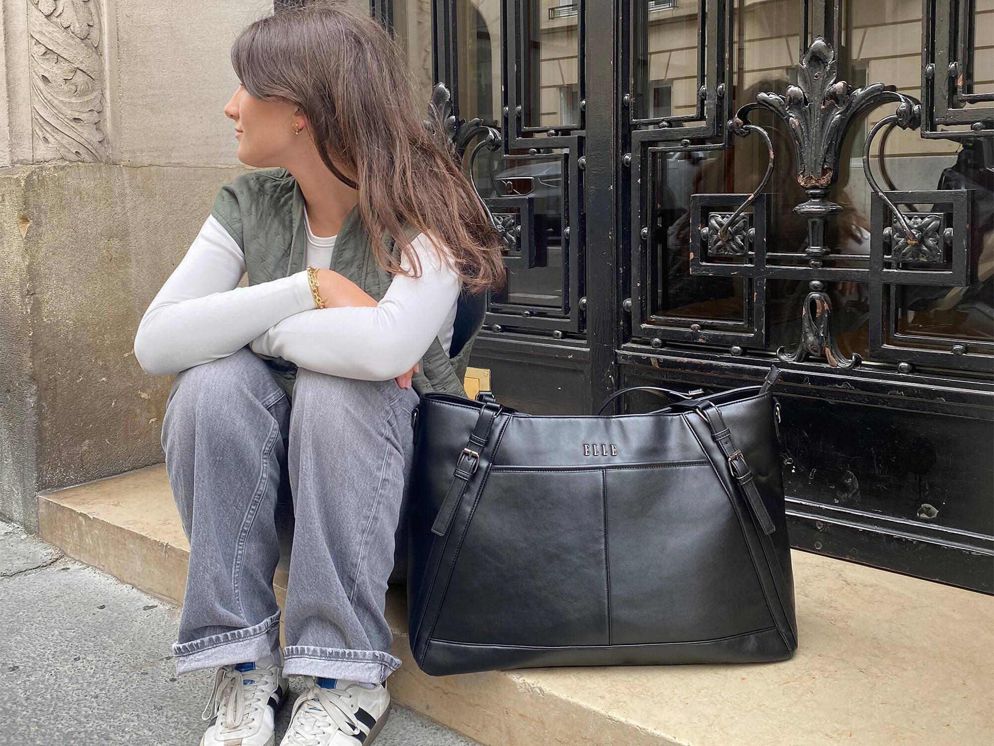 Alt View 2. Elle - ELLE Leisure Luxe 33L Vegan Leather Weekender Duffel Bag | Black - Black.