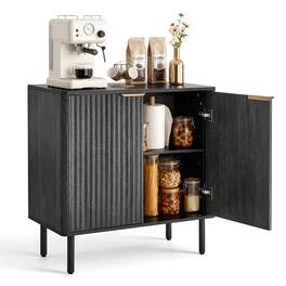 VEVOR - Coffee Bar Cabinet, Mid Century Fluted Coffee Bar Table with 2-Tier Storage, Buffet Stand Cabinet with Barn Door - Black
