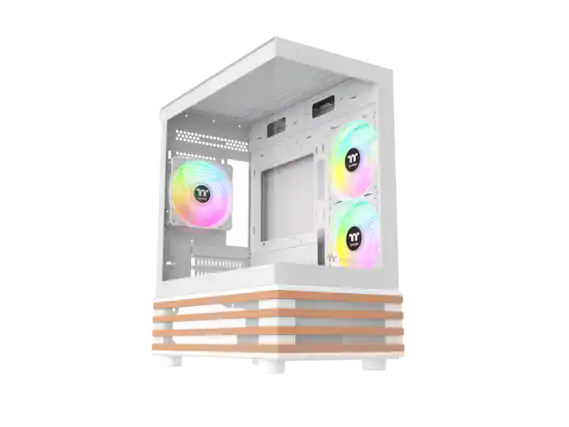 Front. Thermaltake - Thermaltake View 170 WS ARGB Chassis; Wood Trim; 3x ARGB Fans; 280mm Rad; 340mm GPU; mATX/mITX; Snow - Snow.