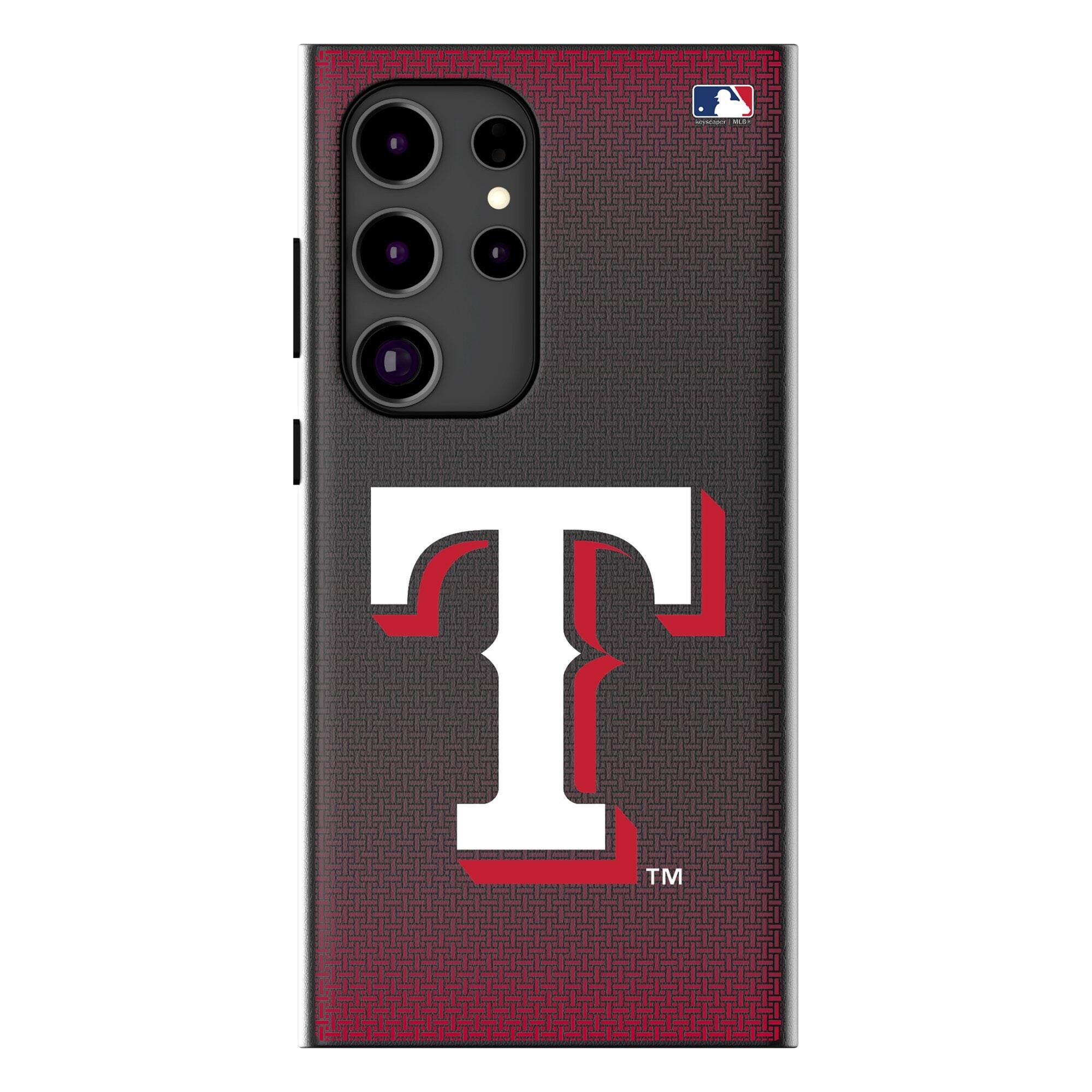 Front. Keyscaper - Texas Rangers Linen Galaxy Magnetic Bump Case - S24 Ultra - Black.