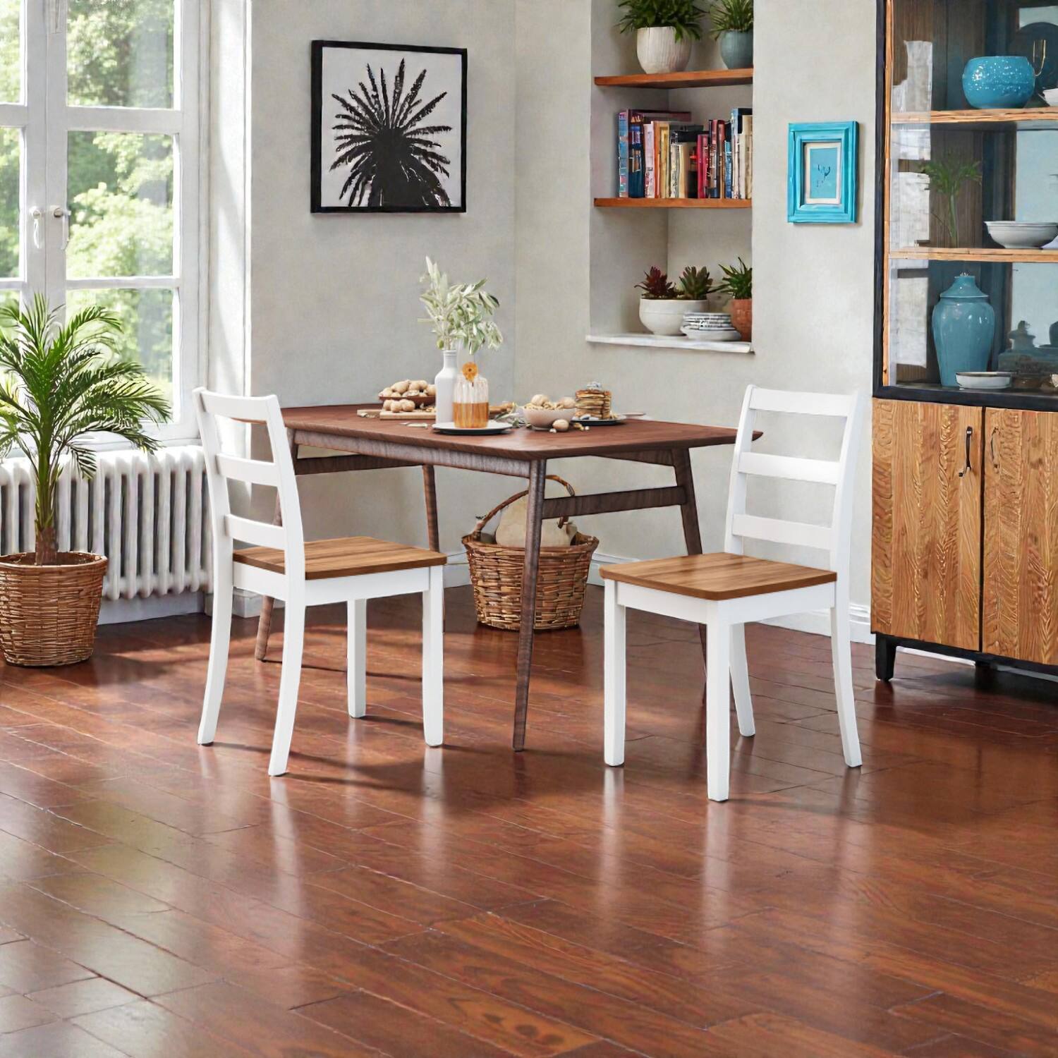 Front. Hivvago - Set of 2 Durable Rubber Wood Dining Chairs for Kitchen and Dining - Rustic Brown.