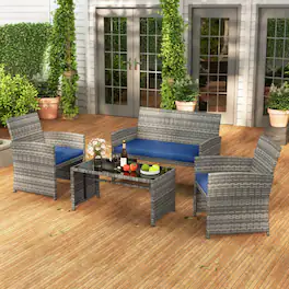Mondawe - 25 x 22 x 31 IN Freestanding Patio Conversation Set with Loveseat, 2 Chairs & Table 4-Piece - Mix Gray+Navy