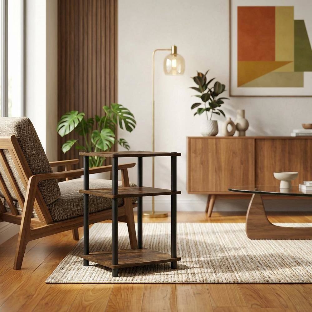 Angle. FurniFact - Amber Pine and Black 3-Tier End Table Set with Modern Design - Amber Pine/Black.