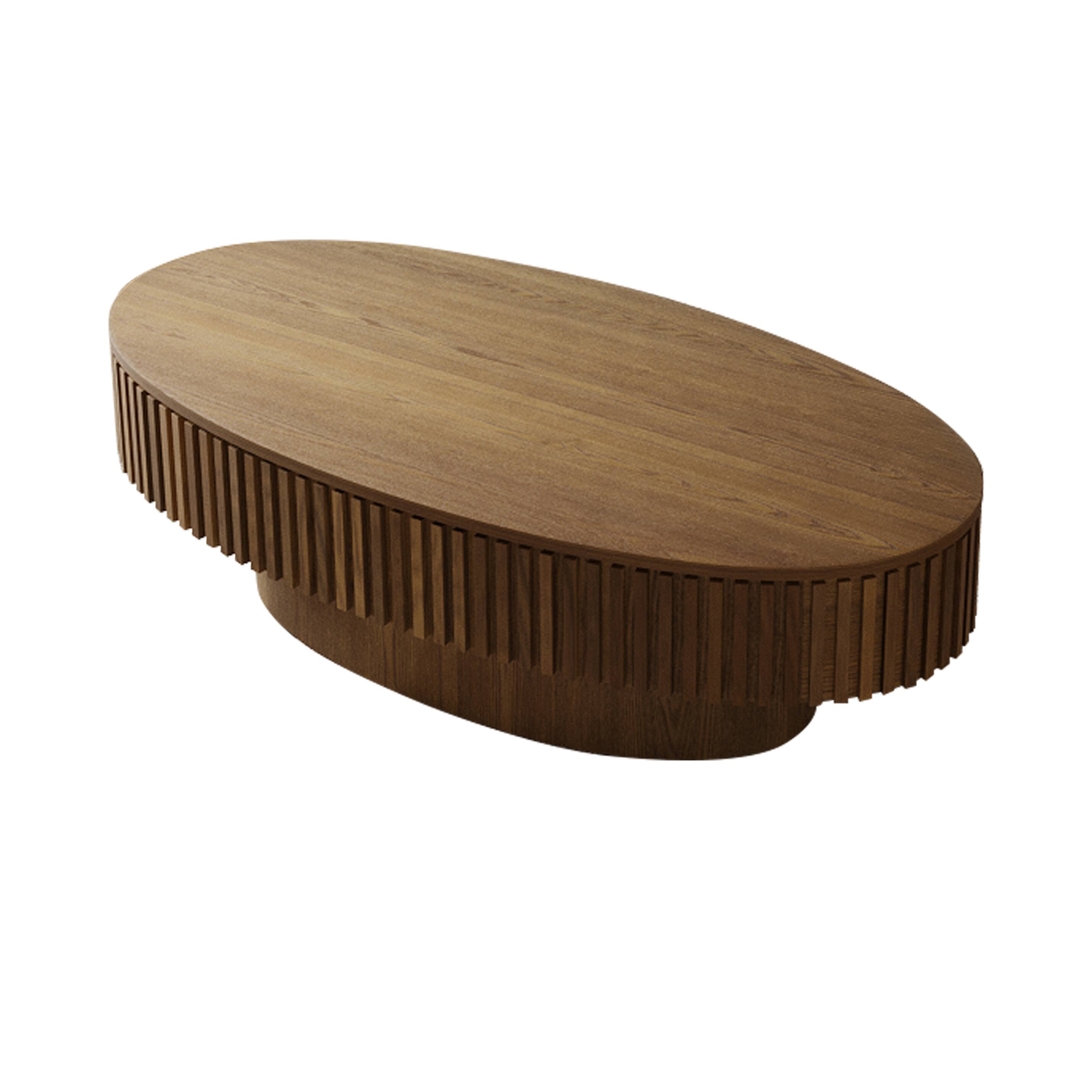 Alt View 8. Loheer - Loheer 47 Inch Oval Wood Coffee Table with Storage Brown Modern Solid Wood Veneer Center Table for Living Room - Brown.