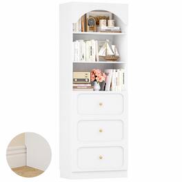 Aheaplus - 80"Tall Arched Bookcase with 3 Drawers & 3-Tier Open Shelves – Wooden Storage Cabinet for Living Room, Kitchen - White