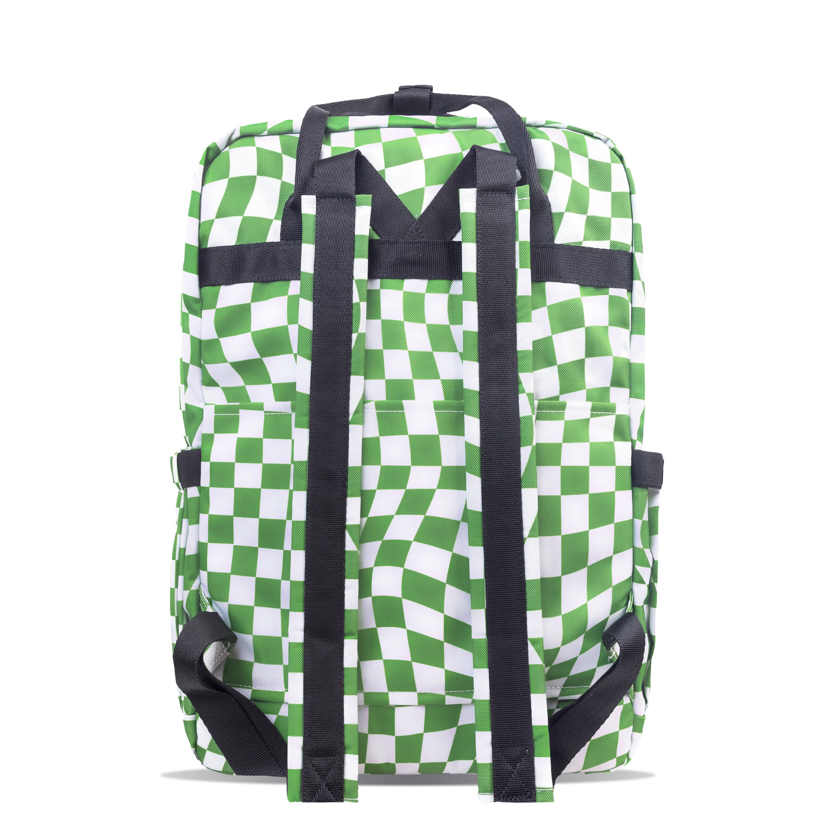 Back. J World - J World Unisex Timo Multi-Functional Laptop Backpack for School and Travel, Matcha Checkers - MATCHA CHECKERS.
