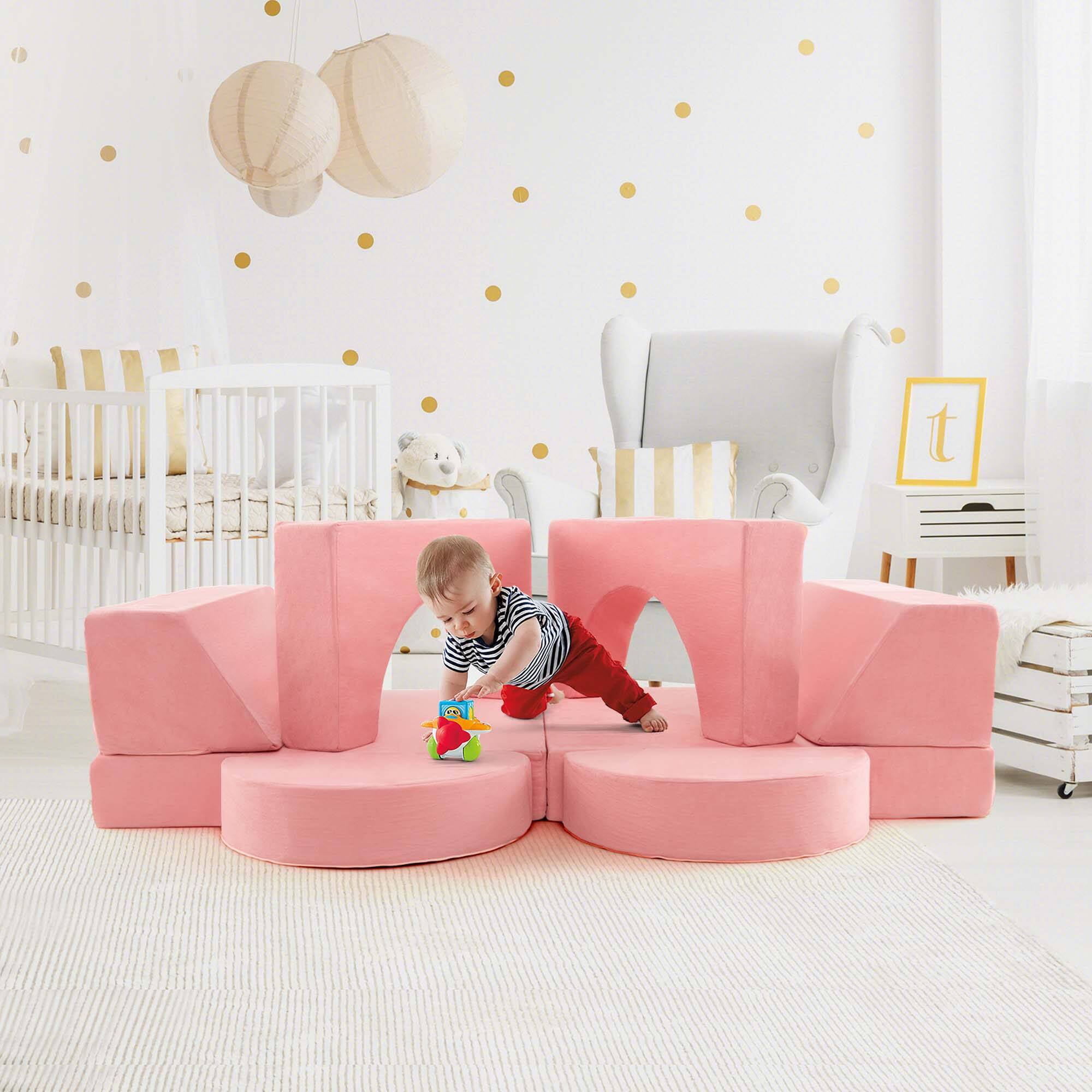 Alt View 3. Costway - Costway Kids Modular Play Sofa 8 PCS with Detachable Cover for Playroom & Bedroom Indoor - Pink.