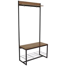 Sunnydaze - Industrial MDP Hall Tree with Coat/Shoe Rack - 67 in - Light Brown