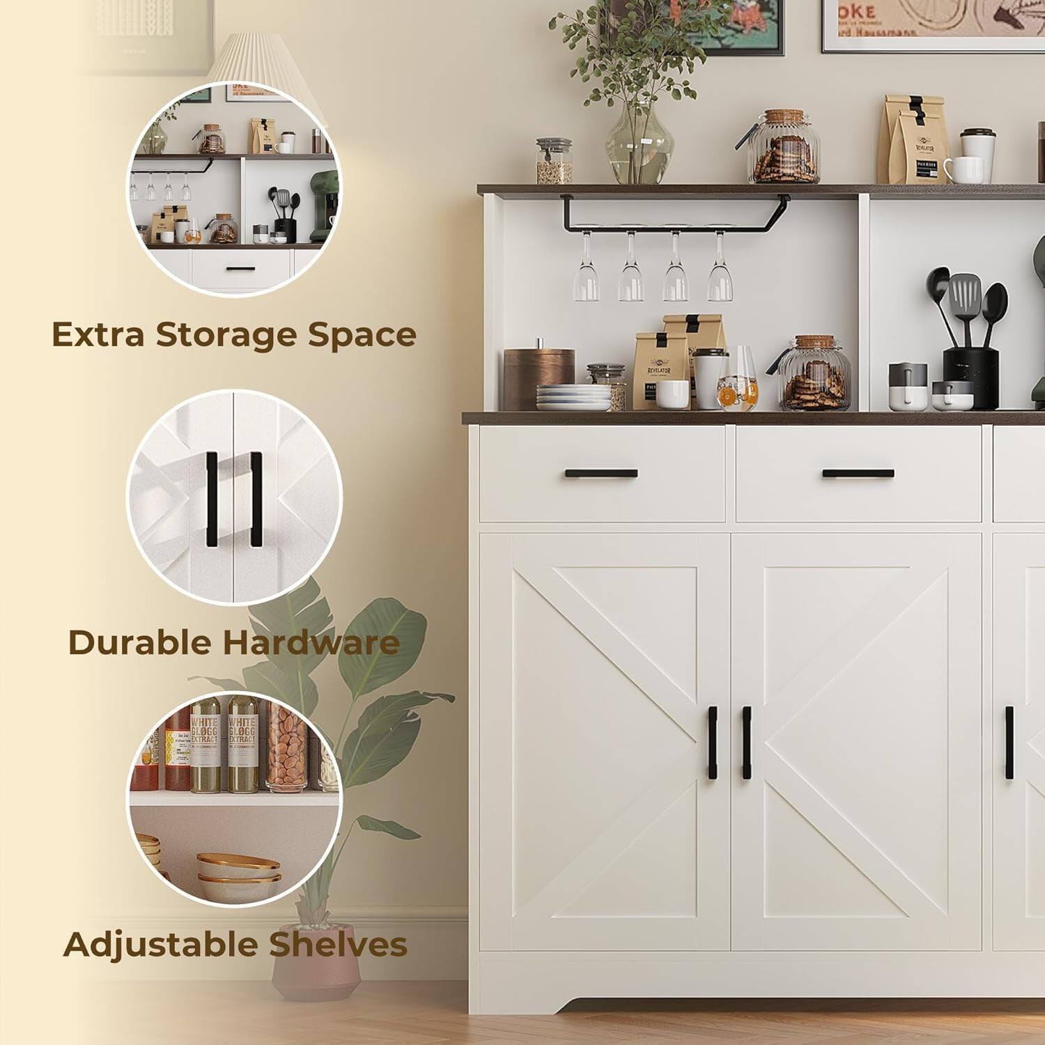 - Extra Storage Space
- Durable Hardware
- Adjustable Shelves