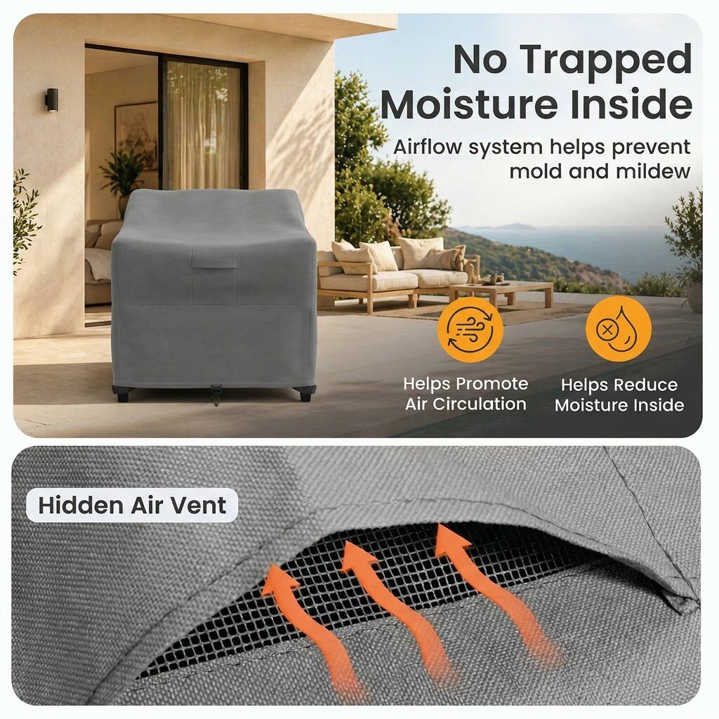 No Trapped Moisture Inside  
Airflow system helps prevent mold and mildew  
Helps Promote Air Circulation  
Helps Reduce Moisture Inside  

Hidden Air Vent