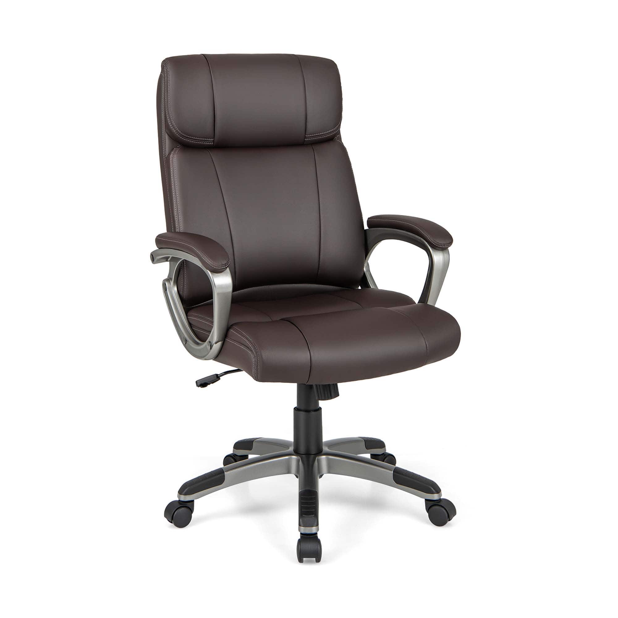Front. Costway - Ergonomic Executive PU Leather Office Chair with Swivel and Flip-up Armrests - Brown.