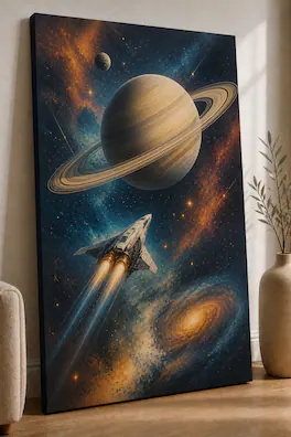 FC Design - Large Ready-to-Hang 24x36"- Spaceship Saturn Galaxy Art Painting Home Wall Décor - MultiColor