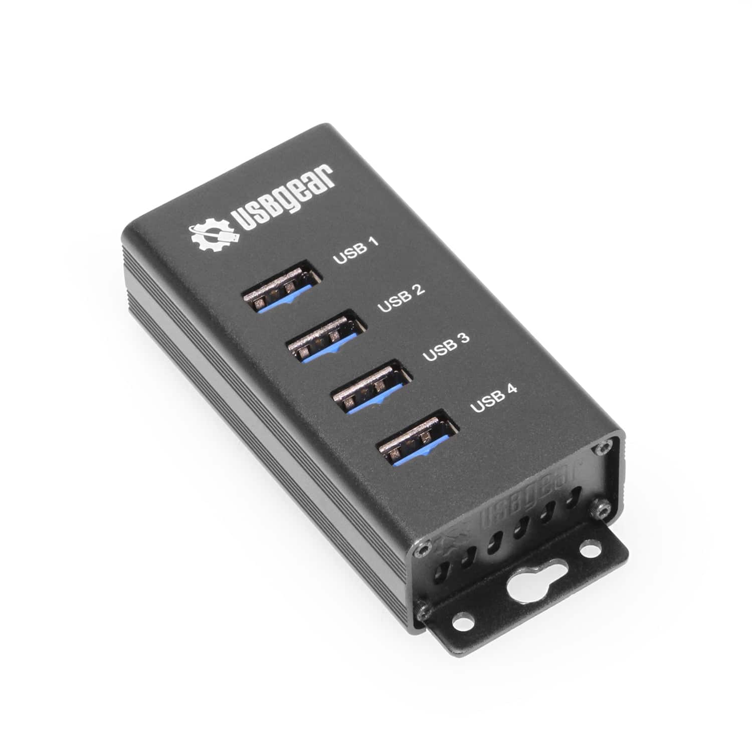 USBGear - 4-Port USB 3.2 Gen 1 Hub - 5Gbps - Charging & Data - Surface & DIN Rail Mountable - Includes Power Adapter - Black