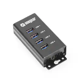 USBGear - 4-Port USB 3.2 Gen 1 Hub - 5Gbps - Charging & Data - Surface & DIN Rail Mountable - Includes Power Adapter - Black