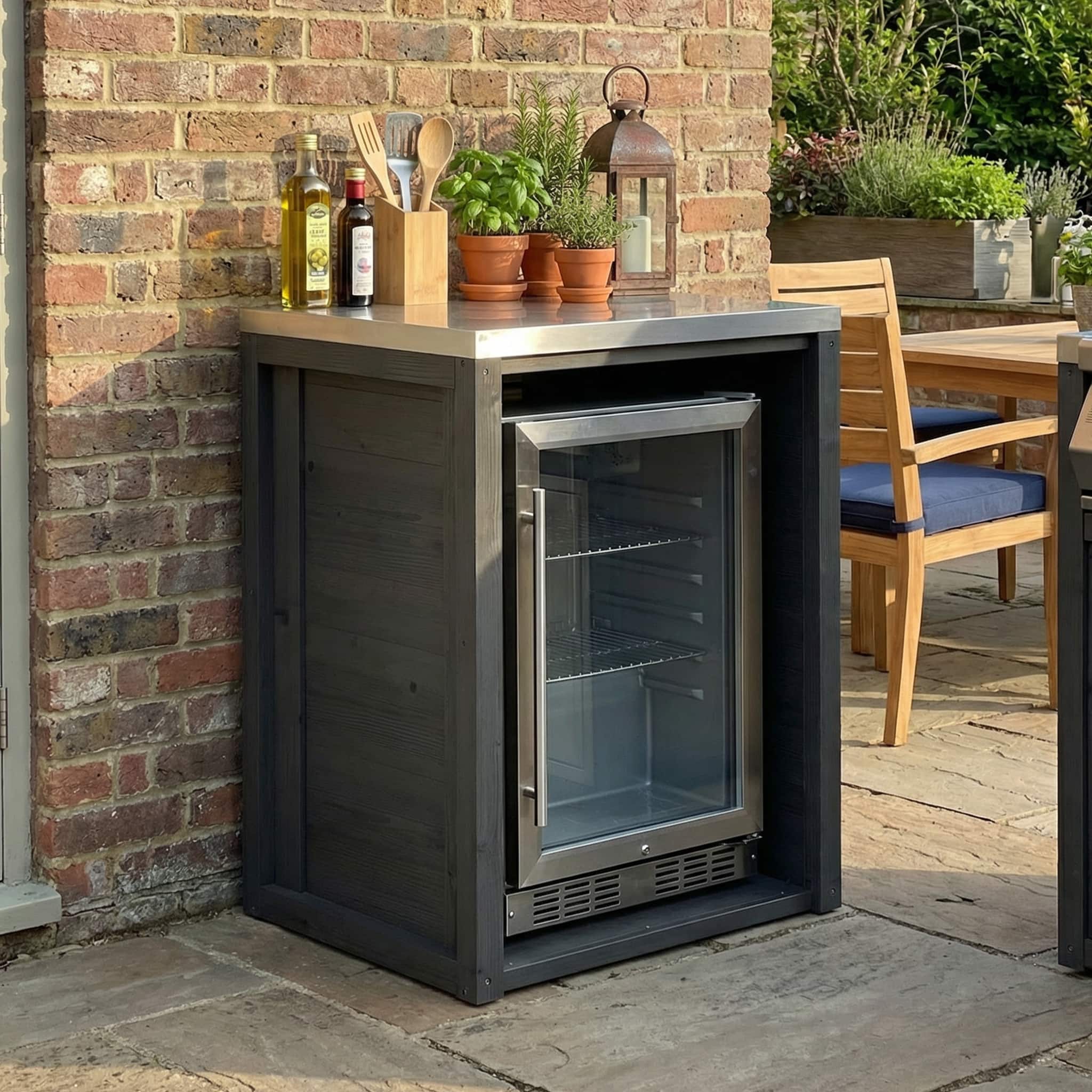 Famapy - Modular Solid Cedar Outdoor Kitchen Cabinets - All-Weather Storage with Stainless Steel Top for Patio, Grill Station - Carbon Black