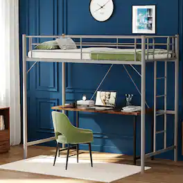 Winado - Loft Bed Twin Size with Flat Ladder High Guardrail Rung Heavy Duty Metal Bed Frame Support for Adults Kids Young Teens - Gray