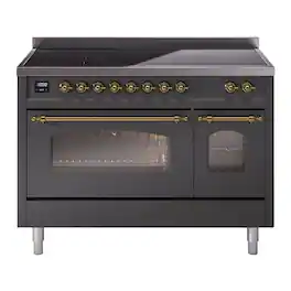 iLive - ILVE Nostalgie II 48 inch Induction Range with 6 Elements (Triple Glass Door, Brass) - Graphite Matte