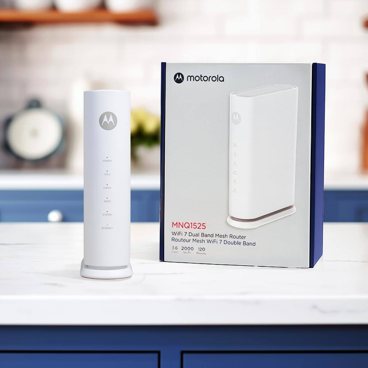 Motorola MNQ1525 WiFi 7 Dual Band Mesh Router  
Routeur Mesh WiFi 7 Double Band  
3.6 Gbps  
2000 Mbps  
120 Devices