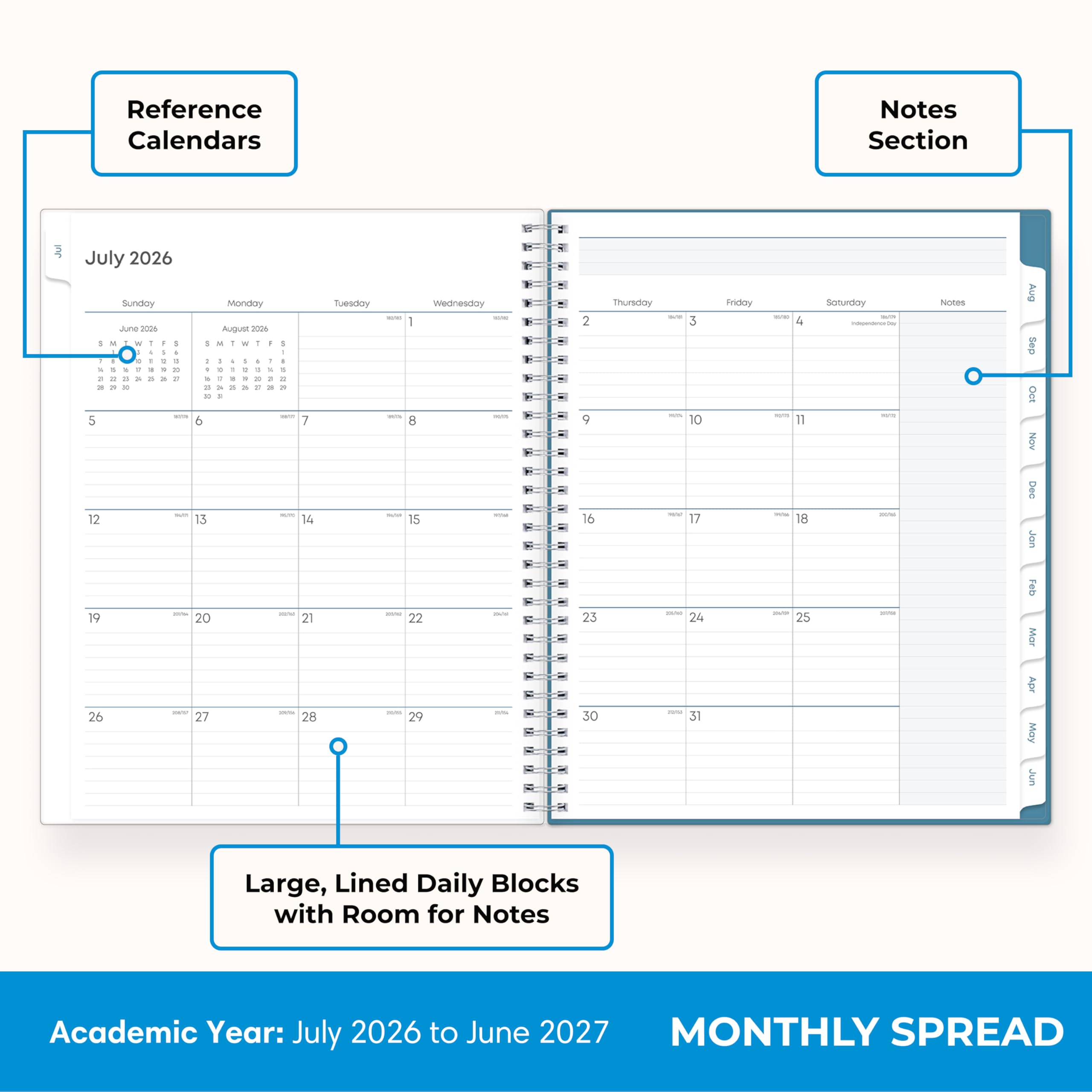 Blue Sky 2026 2027 Weekly & Monthly Academic Planner, 8.5