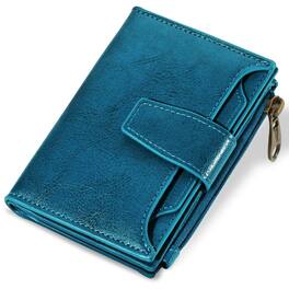 Jadie Link - Small Wallet Women Rfid Blocking Soft Leather Bifold Compact Card Holder Zipper Pocket Window Compact Design, Carry Ease - Peacock Blue