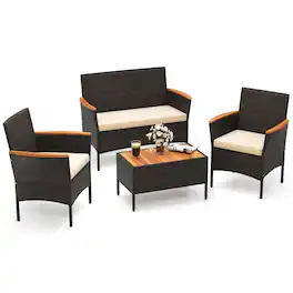 Ecooso - 4-Piece Patio Wicker Sofa Set with Chairs and Coffee Table - Brown