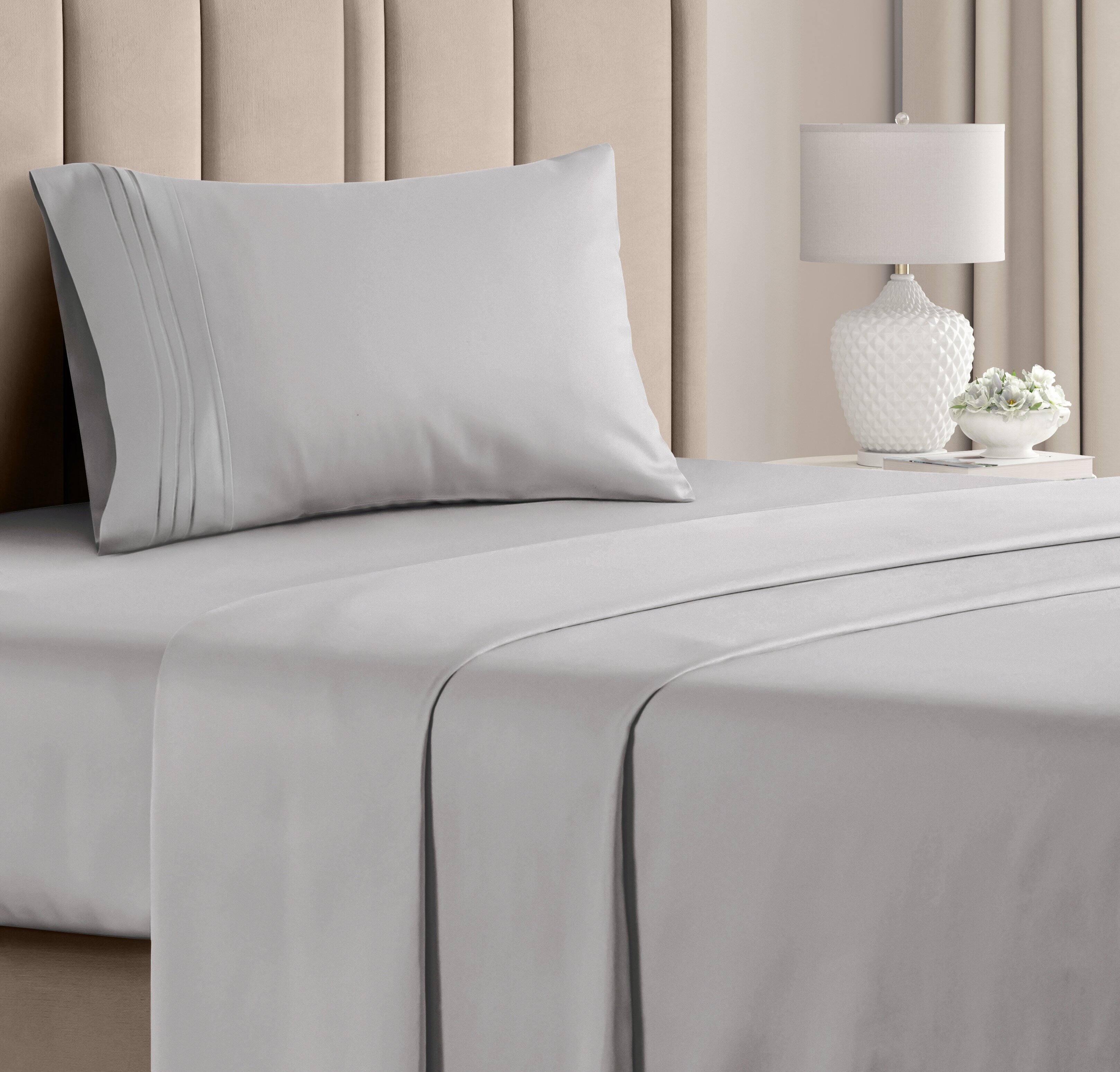 Front. CGK Linens - Luxury Soft 4 Piece Solid Bed Sheet Set - Deep Pocket Fits 8"-16" Mattresses - Twin - Light Grey.