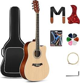 CAHAYA - Acoustic Guitar Beginner Kit - 41in Adult All Wood Starter Set with Thickened Gig Bag for Kids Teenager CY007-1
