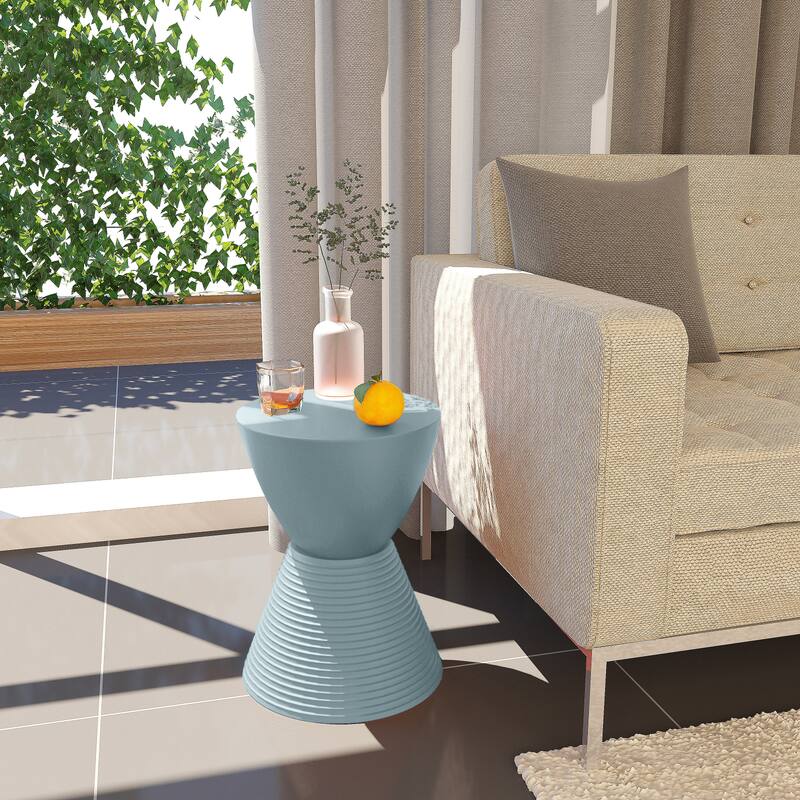 Alt View 1. LeisureMod - Boyd Modern Round Hourglass Accent Side Table, Drum Storage Table with Ribbed Base for Indoor/Outdoor - Dusty Blue.
